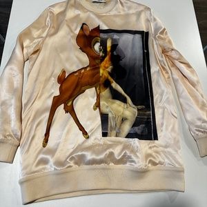 Givenchy x Disney Bambi Print Silk Feel Long Sleeve Sweatshirt Top Pink XS
